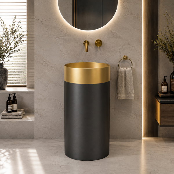 Metal Pedestal Wash Basin,size-16x16x33 Inch Gold + Black