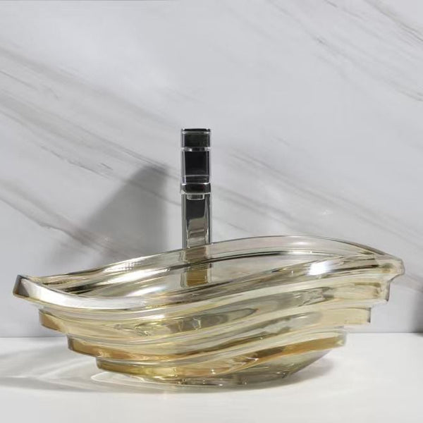 Glass Tabletop Basin (20x14.5x7 Inch) Gold