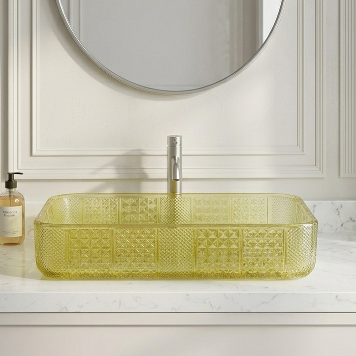 Gold Rectangle Transparent Glass Wash Basin