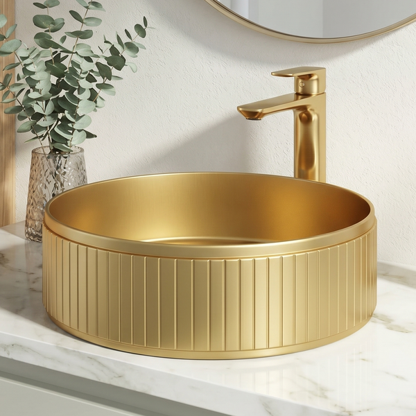 Bassino Modern Stainless Steel Wash Basin | Stylish Countertop Wash Basin for Bathroom–400x400x130 mm Gold
