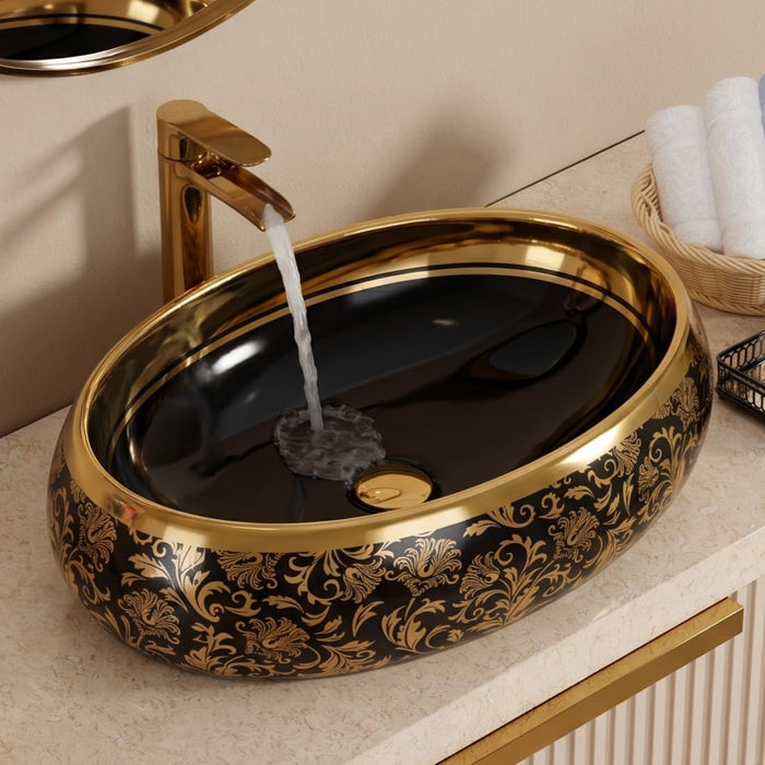 Gold and Black Vessel shape Table Top Basin 