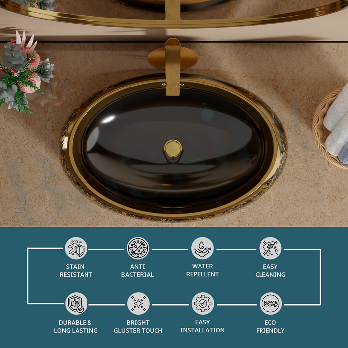Gold and Black Vessel shape Table Top Basin 
