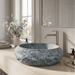 Grey artificial stone table top wash basin with matte speckled interior, oval shape and natural rock-textured exterior, 560 × 480 × 135 mm.