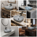 Grey artificial stone table top wash basin with organic free-form shape, speckled matte interior and rock-textured exterior, 490 × 370 × 140 mm.