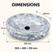 Grey oval artificial stone tabletop wash basin with a matte finish, rugged textured exterior and smooth patterned interior, measuring 500 × 400 × 150 mm.