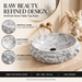 Grey oval artificial stone tabletop wash basin with a matte finish, rugged textured exterior and smooth patterned interior, measuring 500 × 400 × 150 mm.