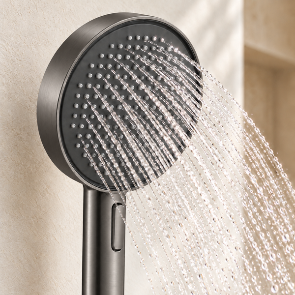 Gun Metal 4-Function ABS Hand Shower Set with 1.5 Meter Hose & Wall Hook – 130 mm Round Shower Head