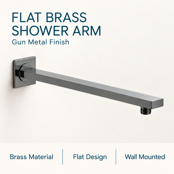 Serveo By Bassino 16-Inch Gun Metal Flat Brass Shower Arm | 400 mm Wall-Mounted Arm for Overhead Rain Showers