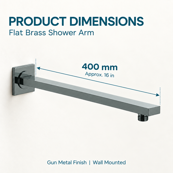 Serveo By Bassino 16-Inch Gun Metal Flat Brass Shower Arm | 400 mm Wall-Mounted Arm for Overhead Rain Showers