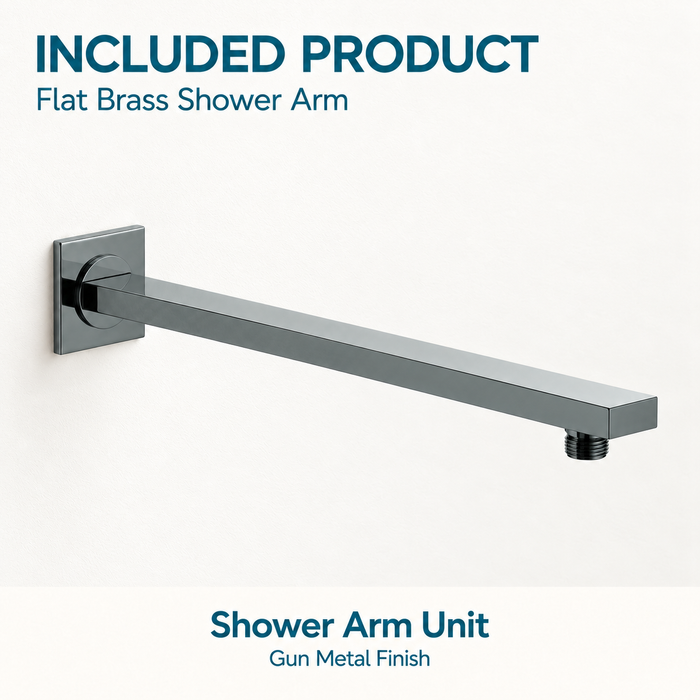 Serveo By Bassino 16-Inch Gun Metal Flat Brass Shower Arm | 400 mm Wall-Mounted Arm for Overhead Rain Showers
