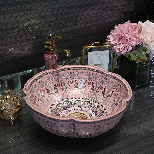 Designer Floral-Shape Ceramic Countertop (16 x 16 x6 In- AB680)