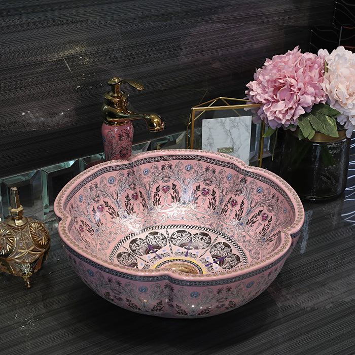 Designer Floral-Shape Ceramic Countertop (16 x 16 x6 In- AB680)