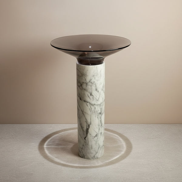 Stone Pedestal Basin with Acrylic Top | Luxury Designer Wash Basin 20x20x34.5 Inch White
