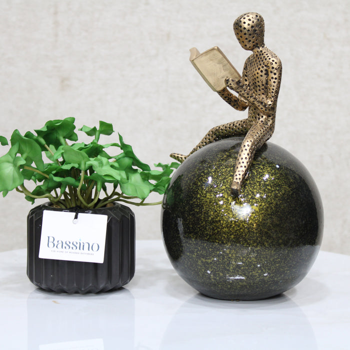 Reader Statue Abstract Sculpture, Resin Thinking Man with Ball Minimalist Decor Accents Home Decor Living Room Table, Bookshelf Decor for Office L 16 W14 H 25  BSP-8286