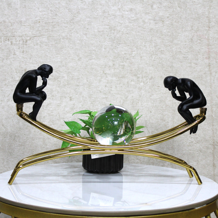 Abstract Thinker Duo with Crystal Sphere – Modern Art Sculpture for Elegant Home Decor (BSP-1386) L 13 W 8 H 25
