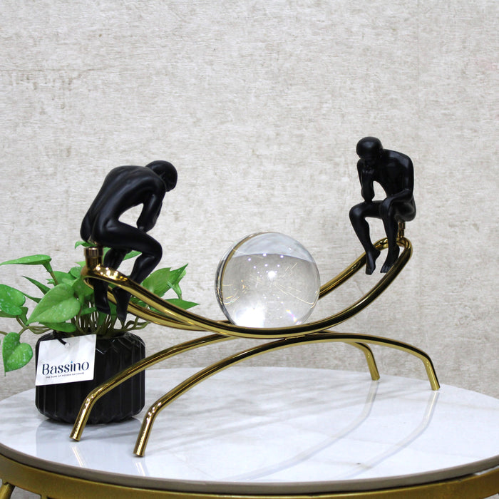 Abstract Thinker Duo with Crystal Sphere – Modern Art Sculpture for Elegant Home Decor (BSP-1386) L 13 W 8 H 25