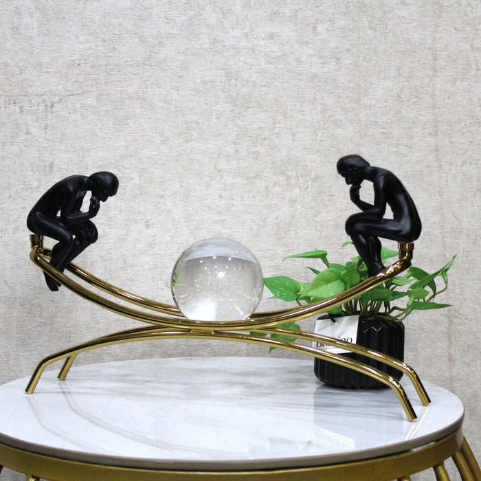 Abstract Thinker Duo with Crystal Sphere – Modern Art Sculpture for Elegant Home Decor (BSP-1386) L 13 W 8 H 25