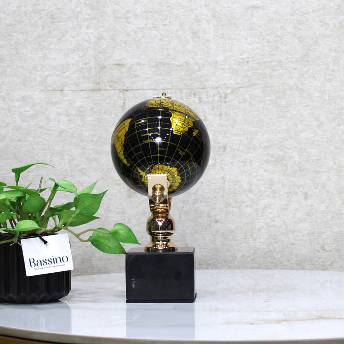 Elegant Black & Gold Decorative World Globe with Rotating Axis – Modern Tabletop Decor – Geographical Art for Modern Interiors