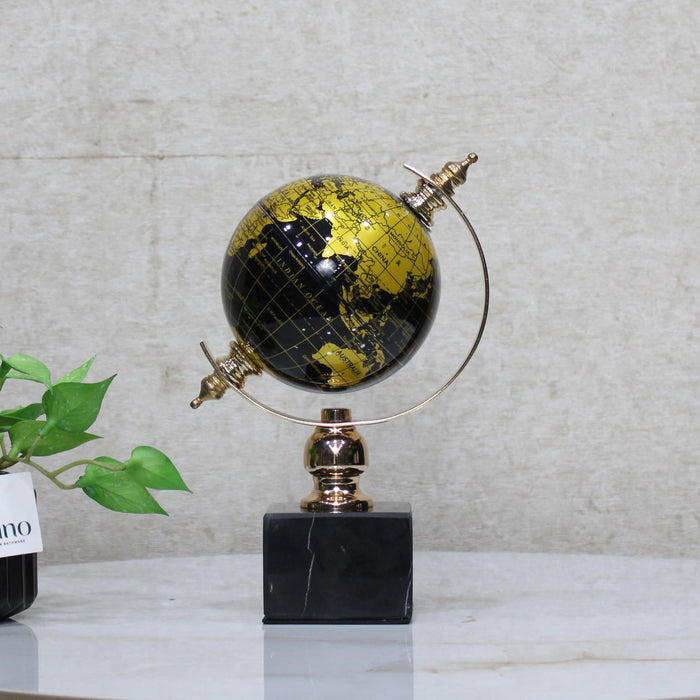 Elegant Black & Gold Decorative World Globe with Rotating Axis – Modern Tabletop Decor – Geographical Art for Modern Interiors