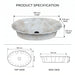 Ivory beige marble finish oval table top wash basin 580x370x150 mm featuring glossy white and beige marble pattern, elegant scalloped rim and spacious bowl for luxury bathroom countertops.