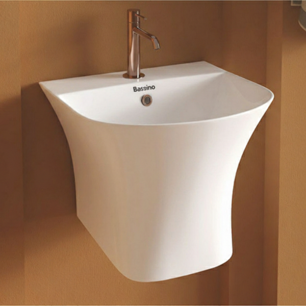 Bassino Kubica Wall Hung Wash Basin – Glossy Finish | Compact Integrated Designer Basin 345×370×270 mm