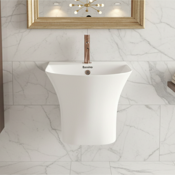 Bassino Kubica Wall Hung Wash Basin – Glossy Finish | Compact Integrated Designer Basin 345×370×270 mm