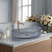 Luxury Blue Glass Table Top Wash Basin with Vertical Ribbed Design – Transparent Oval Designer Countertop Sink for Modern Bathrooms | 20x15x5.5 Inch