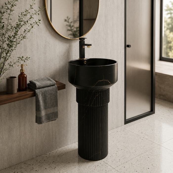 Luxury Floor Standing Black Marble Finish Wash Basin