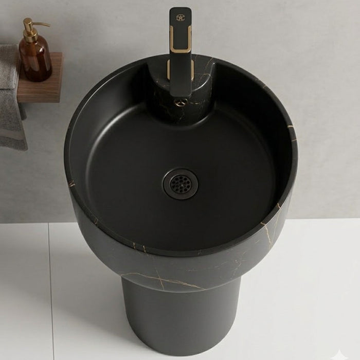 Luxury Floor Standing Black Marble Finish Wash Basin