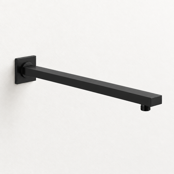 Serveo By Bassino 16-Inch Matt Black Flat Brass Shower Arm | 400 mm Wall-Mounted Arm for Overhead Rain Showers