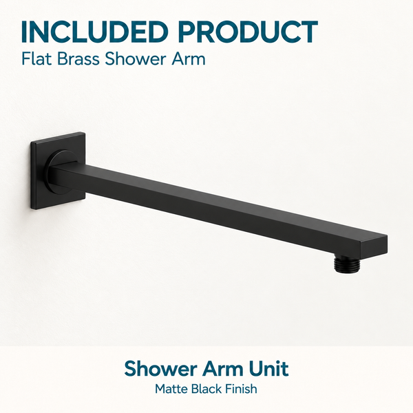 Serveo By Bassino 16-Inch Matt Black Flat Brass Shower Arm | 400 mm Wall-Mounted Arm for Overhead Rain Showers