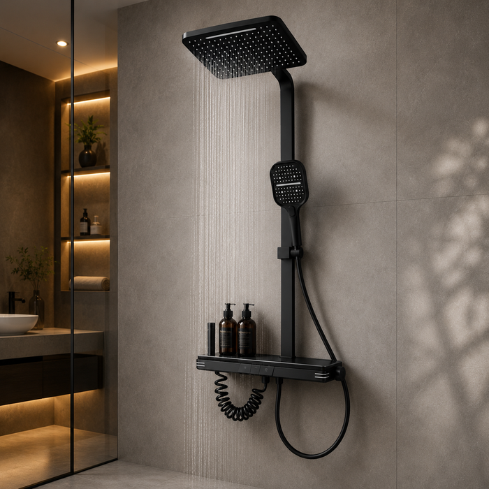 Matte Black Rain Shower System with Hand Shower