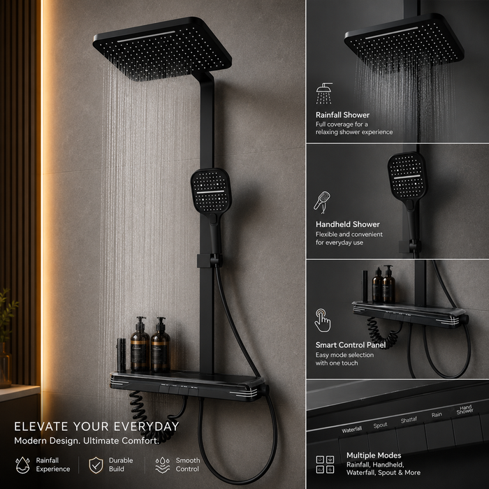 Matte Black Rain Shower System with Hand Shower