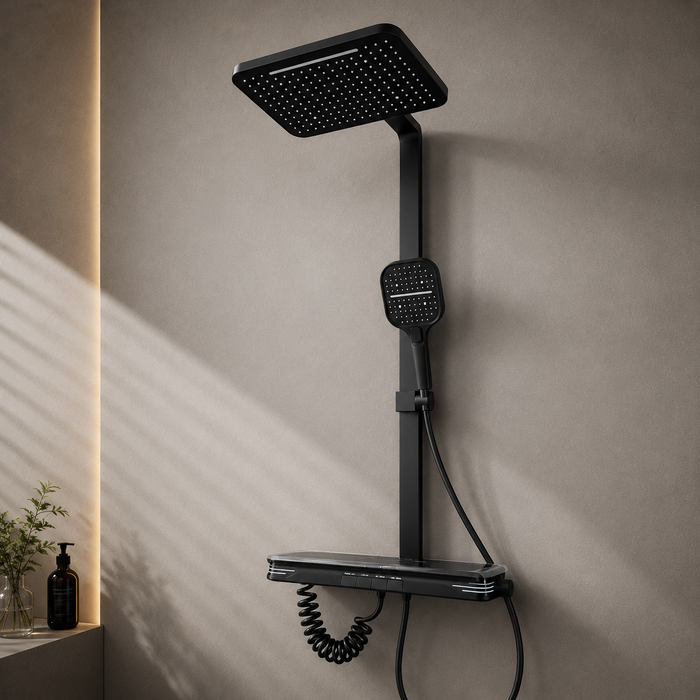 Matte Black Rain Shower System with Hand Shower