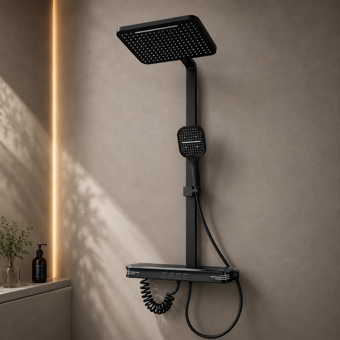 Matte Black Rain Shower System with Hand Shower