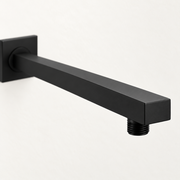 Serveo By Bassino 16-Inch Matt Black Flat Brass Shower Arm | 400 mm Wall-Mounted Arm for Overhead Rain Showers