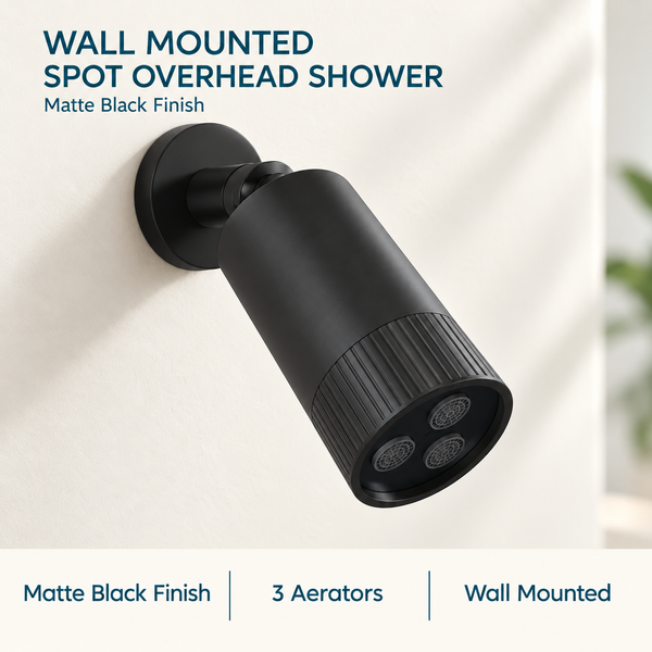 Serveo By Bassino Wall-Mounted Spot Overhead Shower in Matt Black  – Velvet Flow with 3 Aerators
