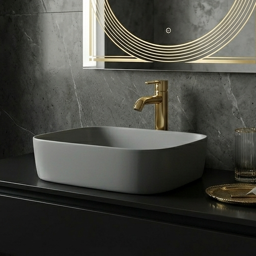 Bassino Modern Melamine Wash Basin | Stylish Countertop Wash Basin for Bathroom–400x320x110 mm Grey