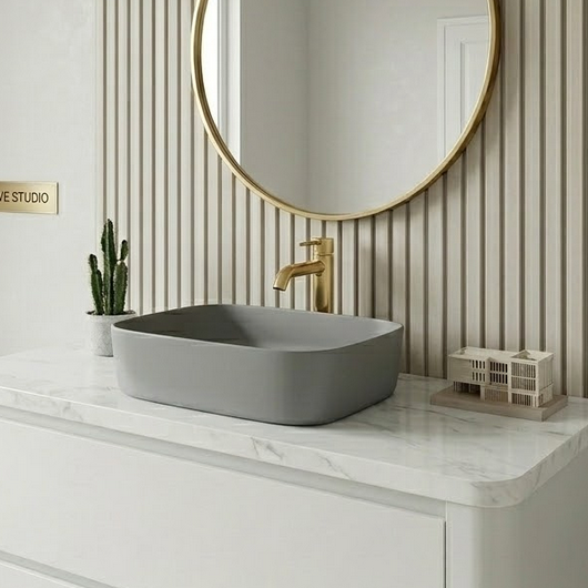 Bassino Modern Melamine Wash Basin | Stylish Countertop Wash Basin for Bathroom–400x320x110 mm Grey