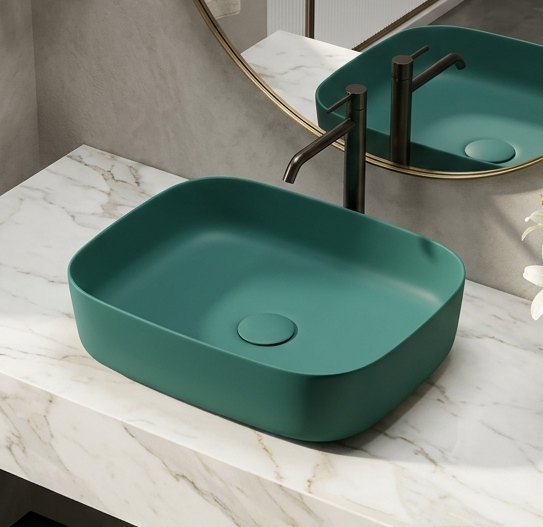 Bassino Modern Melamine Wash Basin | Stylish Countertop Wash Basin for Bathroom–400x320x110 mm Green