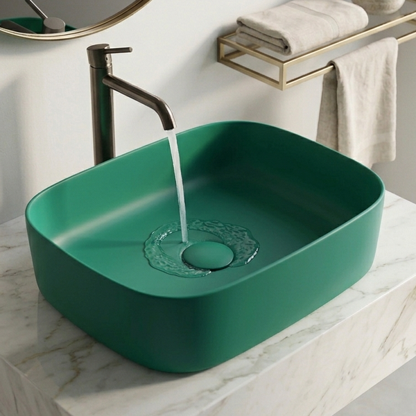 Bassino Modern Melamine Wash Basin | Stylish Countertop Wash Basin for Bathroom–400x320x110 mm Green