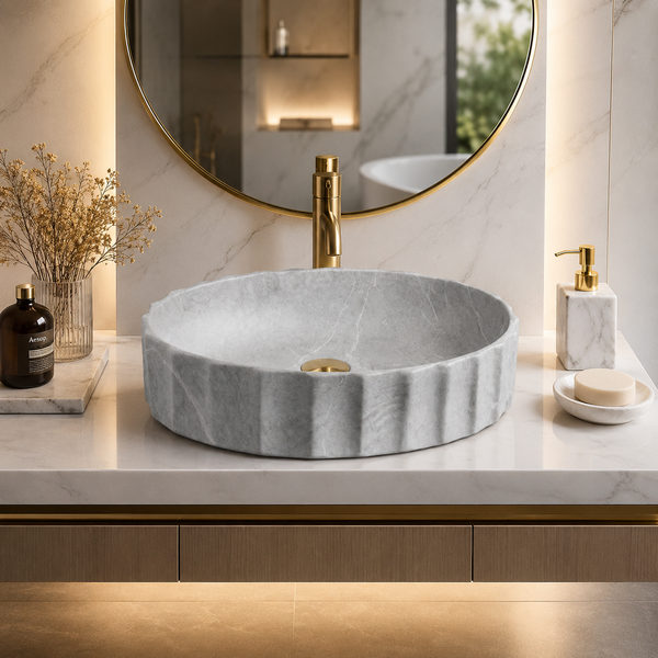 Matte Marble Finish Designer Oval Countertop Bathroom Sink Wash Basin (22" × 14" × 6" IN) Grey