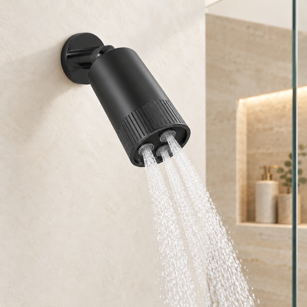 Serveo By Bassino Wall-Mounted Spot Overhead Shower in Matt Black  – Velvet Flow with 3 Aerators
