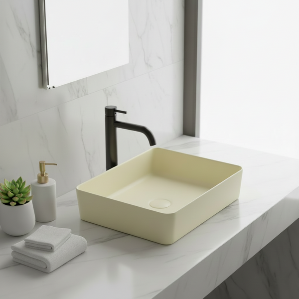 Bassino Modern Melamine Wash Basin | Stylish Countertop Wash Basin for Bathroom–450x325x125 mm Beige