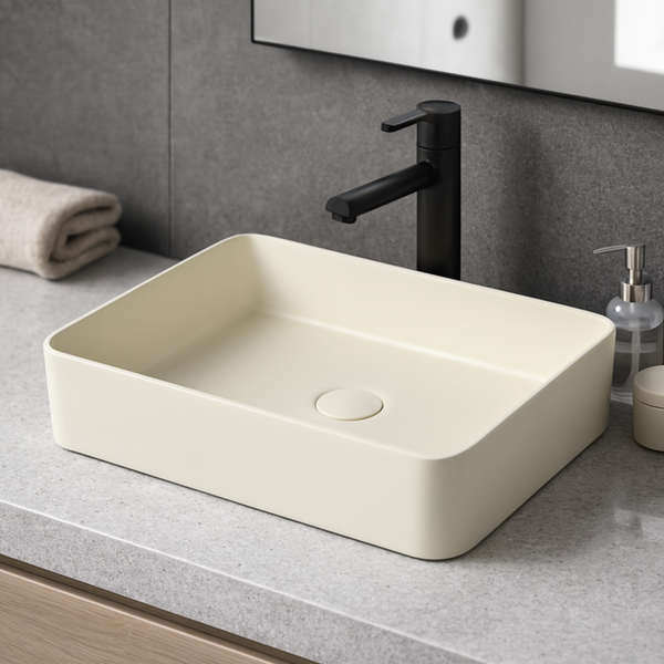 Bassino Modern Melamine Wash Basin | Stylish Countertop Wash Basin for Bathroom–450x325x125 mm Beige