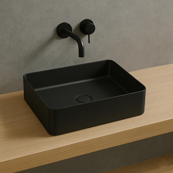 Bassino Modern Melamine Wash Basin | Stylish Countertop Wash Basin for Bathroom–450x325x125 mm Black