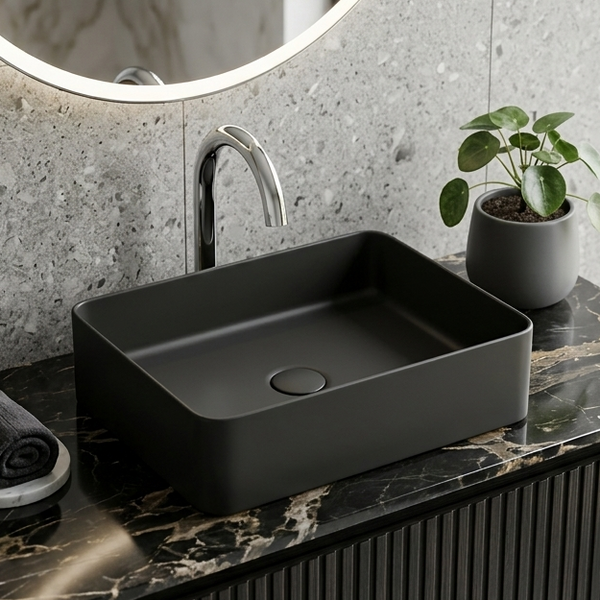 Bassino Modern Melamine Wash Basin | Stylish Countertop Wash Basin for Bathroom–450x325x125 mm Black