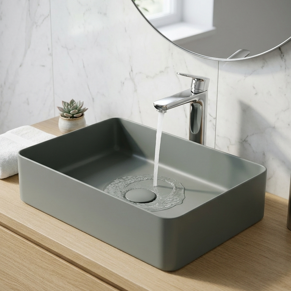 Bassino Modern Melamine Wash Basin | Stylish Countertop Wash Basin for Bathroom–450x325x125 mm Grey