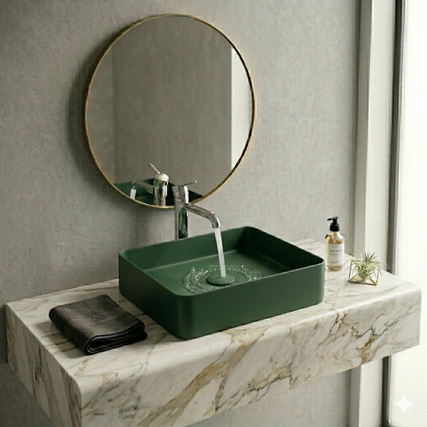 Bassino Modern Melamine Wash Basin | Stylish Countertop Wash Basin for Bathroom–450x325x125 mm Green