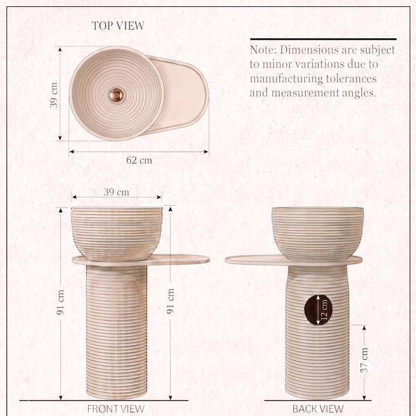 Luxury Pedestal Wash Basin with Side Shelf | Artificial Stone Freestanding Basin | 23.5″ × 16″ × 34″ In White